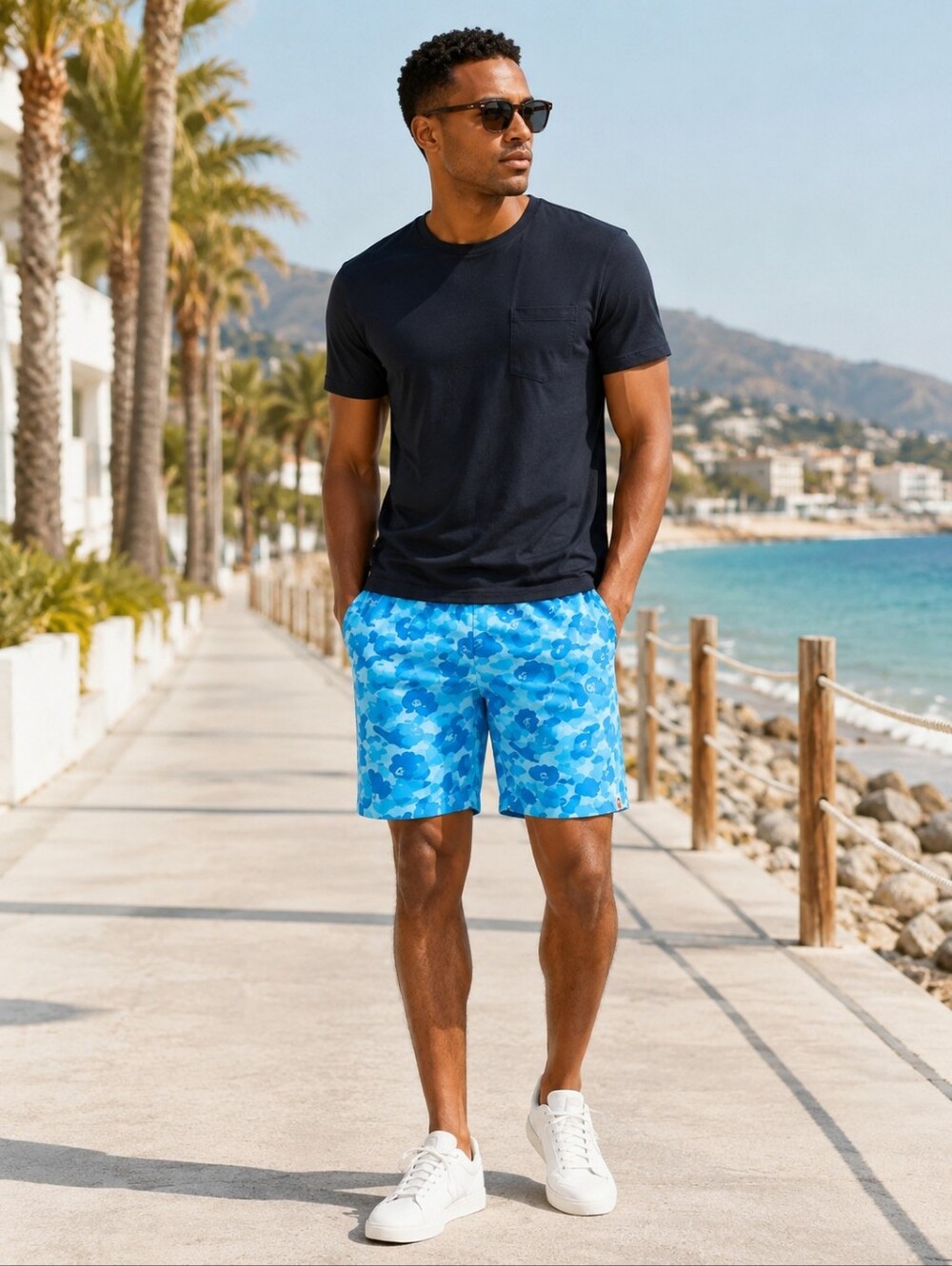 BAPE Fire Camo Blue Flame Nylon Shorts A Bathing Ape Men’s M NWT